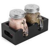 CB Accessories Mason Jar Salt and Pepper Shakers set on a kitchen table showing clear jars and wood holder