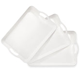 Cedilis 3-pack serving trays with rectangular white handles for easy transport.