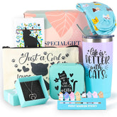 Cefanty cat lover gift basket with a 20 oz tumbler for beverages