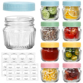 Cehomi 4oz mini jar with clear glass and colorful lids, ideal for portable snacks