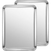 CEKEE stainless steel cookie sheets 12x10 with 0.98 inch rim for even baking and rust resistance.