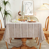 Chassic tablecloth with hemstitch in light coffee for a clean dining look.