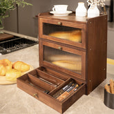 CheerNest bread box front view on solid pine for durable countertop storage.