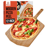 Chef Pomodoro 12-inch pizza peel with handle for safe oven transfers.