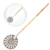 Chef Pomodoro 9in aluminum pizza peel head ready for easy pizza rotation.