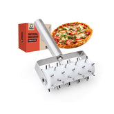 Chef Pomodoro stainless steel pizza dough docker roller for evenly perforated crusts.