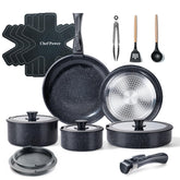 Chef Power ceramic nonstick 19-piece set with a modern rock stone finish for versatile cooking.