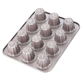 CHEFMADE canele mold 12-cavity top view shows even heat distribution for uniform browning.