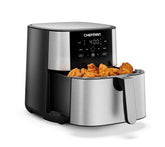 Chefman air fryer 8 qt front view highlights roomy basket for family meals.