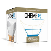 Chemex Bonded Filter square 100 ct packaging closeup shows premium packaging for home brewers
