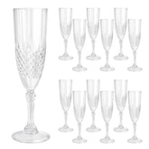CHICERA 12-pcs plastic champagne flutes with crystal texture for weddings and celebrations.