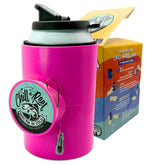 Chill-N-Reel pink fishing can cooler with built-in hand line reel for on-the-go drinks.