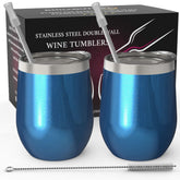 chilout life 12oz wine tumbler blue sparkle outer view keeps drinks cold