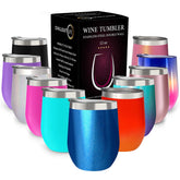 CHILLOUT LIFE 12 oz wine tumbler with lid in blue sparkle keeps beverages cold for hours
