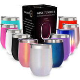 CHILLOUT LIFE 12oz wine tumbler with lid closed keeps drinks secure and portable.