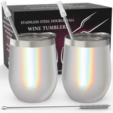 CHILLOUT LIFE 12oz wine tumbler with lid and straw, front view for outdoor sipping.