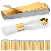ChilStikUni brushed gold Christmas napkin rings framing elegant holiday tables.