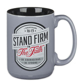 Christian Art Gifts Stand Firm mug front view with bold inscription for daily inspiration