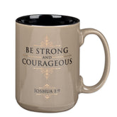 Christian Art Gifts strong-courageous mug front view with bold verse for daily inspiration