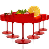 Ciaell crystal-red coupe design with stem showcases vibrant cocktails for elegant service.