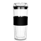 Cicike double-wall glass travel mug with lid showing a clear interior for pure flavor