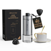 CIRCLE JOY portable manual coffee grinder with ceramic burr delivers consistent grounds on the go.