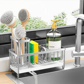 Cisily silver sponge holder with rotatable spout directing water into the sink