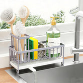 Cisily sponge holder for kitchen sink in stainless steel keeps sponges organized.