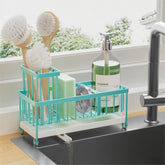 Cisily turquoise sponge holder on sink keeping surfaces dry and organized
