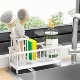 Cisily white sponge holder front view keeps counters organized and tidy.