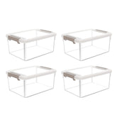 Citylife four-pack small storage bins with lids organized on a shelf for easy pantry access.