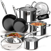 Ciwete 11pc stainless steel pots and pans set with steamer insert for even heat and versatile cooking