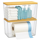 CiWiVOKi trash bag holder with bamboo lid, two-pack, keeps bulk bags organized under the sink.