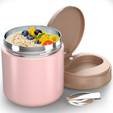 CJACJA insulated food jar for kids in pink with closed lid keeps meals warm on the go.