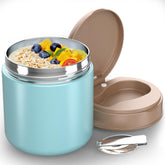 CJACJA insulated food jar for kids in blue closeup highlighting durable stainless steel for on-the-go meals