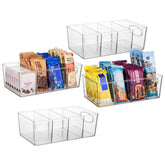 ClearSpace pantry bin with removable dividers keeps snacks neatly separated and easily accessible.