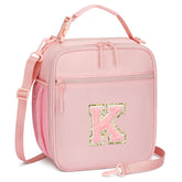 CLOUDWINGS Initial Insulated Lunch Bag pink front view with easy packing.