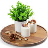 CMLKLZD acacia round tray top view shows size and smooth finish for serving
