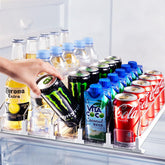 Coanto fridge drink organizer with 5-row front view keeps beverages neatly displayed.