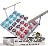 COFFEEKEEPERS under-cabinet K-Cup holder with swing-down access for easy daily use.