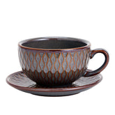 Coffeezone Vintage Design 12oz latte art cup shows embossed grey glaze texture