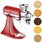 Cofun grain mill attachment on KitchenAid front view showing versatility for fresh flour
