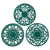 Colinda malachite-green trivet demonstrates heat resistance for hot dishes.
