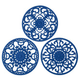 Colinda navy blue trivet set of three protects counters and adds color.