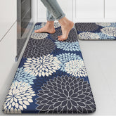 Collive anti-fatigue kitchen mat with blue floral pattern offers cushioned comfort for cooking.