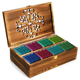 Coloch tea bag storage box with carved lid adds elegant organization to kitchens