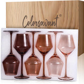 Colorsavant brown wine glass close-up, amber stemmed, showcasing elegant thin rim for smooth sipping.