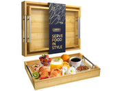 Comfify large bamboo serving tray with silver handles, ideal for breakfast in bed.