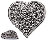 Comfify heart trivet top view highlights sturdy recycled metal and vintage finish.