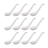 Comicfs Asian soup spoons with hook-style white handles for secure scooping and easy dining.